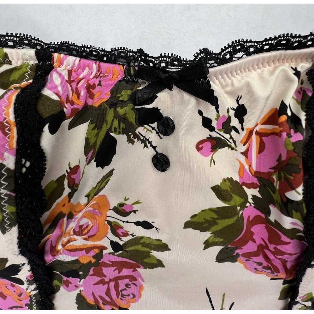 BETSEY JOHNSON One-Piece Skirted Corset Floral Cream Pink Black Lace Bows Small - Picture 4 of 12
